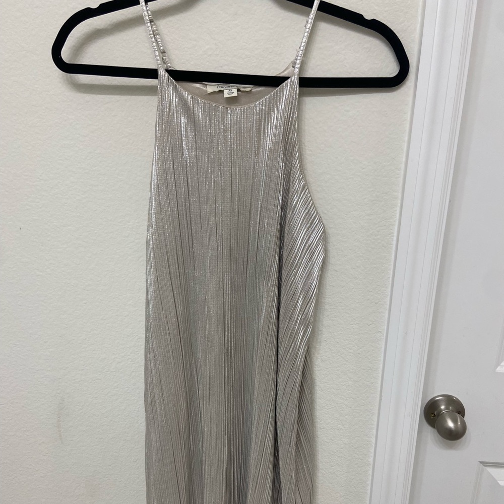 Silver, silky, mini dress